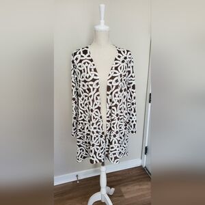 LuLaRoe Brown and White Patterned Cardigan With Pockets Size Medium